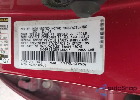 2005 Toyota Corolla Le from USA, damaged, VIN 1NXBR32E55Z439215